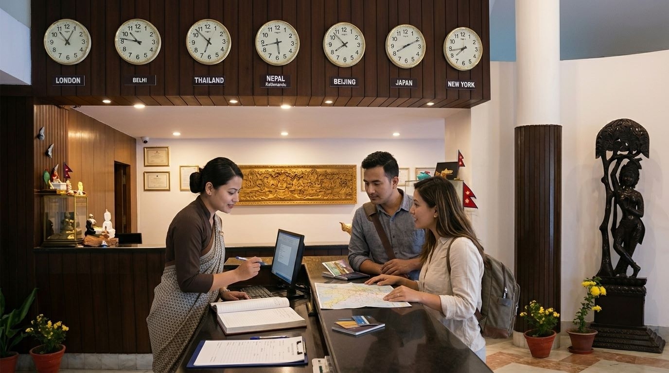 Reception area at Lumbini Hotel Kasai